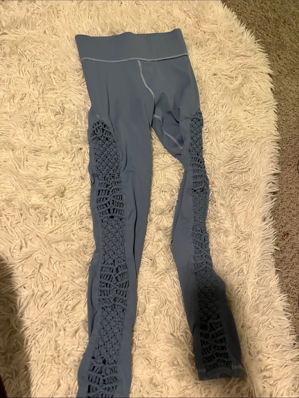 Carbon38 Dusty Blue Girls High-Waist Leggings with Crocheted Side Panels